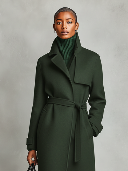 Abrigo largo de mezcla de lana con solapa y cinturón para mujer MDA2210J1Y
