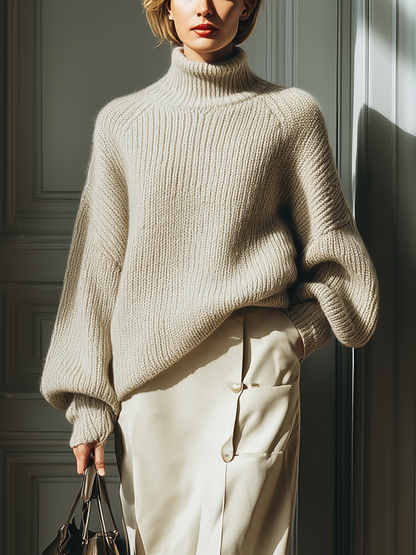 Conjunto de suéter de punto y falda midi blanca para mujer MDA2468J8T