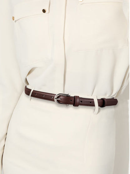 Cinturón de mujer marrón clásico de cuero sintético dorado con hebilla MDA0898H6I