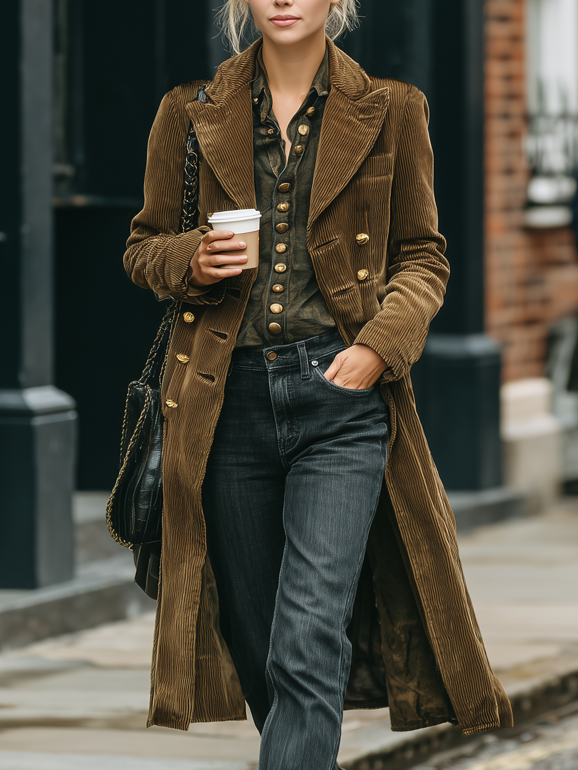 Gabardina media de mujer con cuello de pico doble de pana minimalista de longitud media MDA2809I0Y