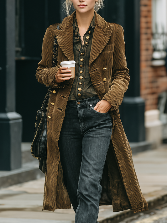 Gabardina media de mujer con cuello de pico doble de pana minimalista de longitud media MDA2809I0Y