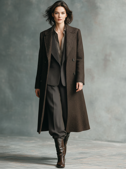 Abrigo de mujer de corte holgado con solapa de espina de pez y doble botonadura MDA2105J8Y