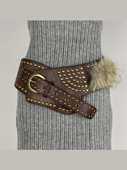 Cinturón de piel sintética vintage para mujer con pelo, cinturón versátil de cuero sintético MDA0480H9T