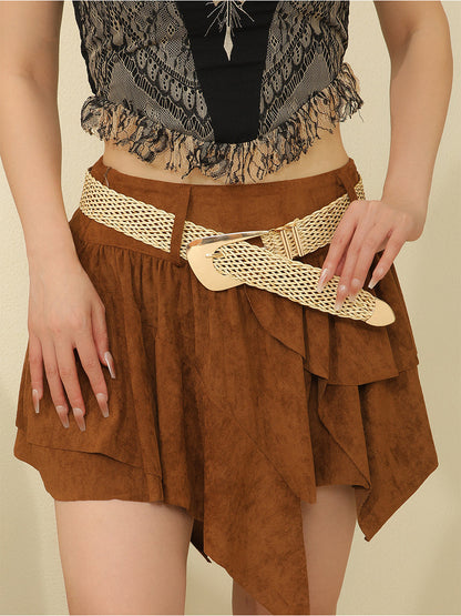 Cinturón para mujer de oro chic de algodón y lino con trenza y metal imitador MDA1606H0I