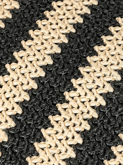 Bolso de hombro vintage de paja con rayas contrastantes para mujer MDA0831H2Y