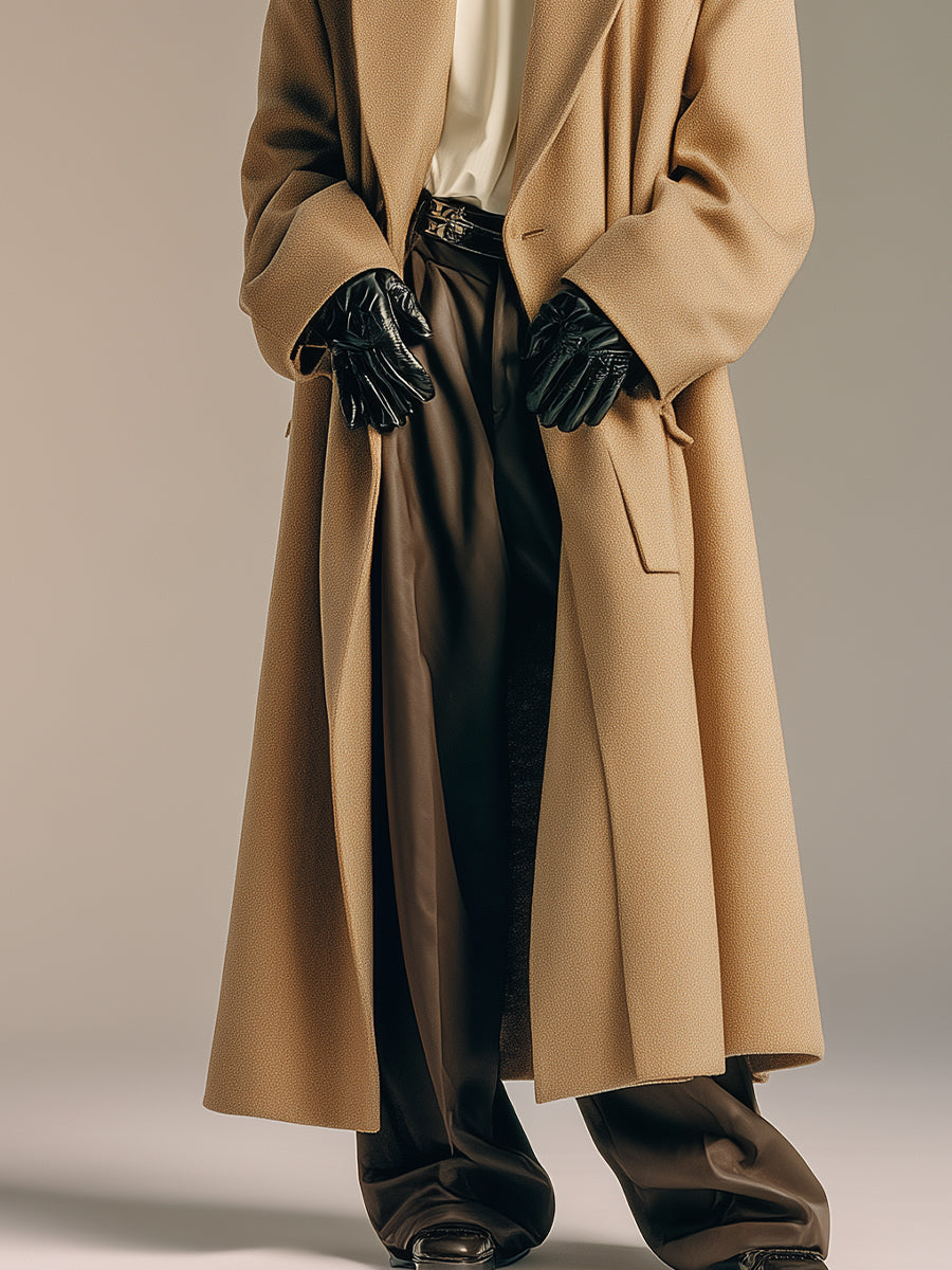 Abrigo Maxi de Lana en Beige para Mujer con Solapa demujer Oversized con Bolsillos Destacados, Abrigo de Estilo Callejero Vanguardista MDA2455J9I