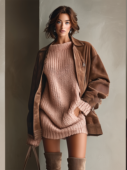 Chaqueta de chándal para mujer de pana marrón oscuro MDA1012I1T