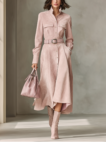 Conjunto de blusa y falda de ante sintético rosa desteñado para mujer MDA2436J1T