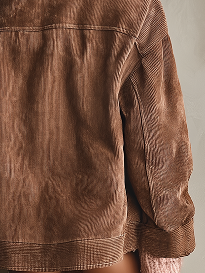 Chaqueta de chándal para mujer de pana marrón oscuro MDA1012I1T