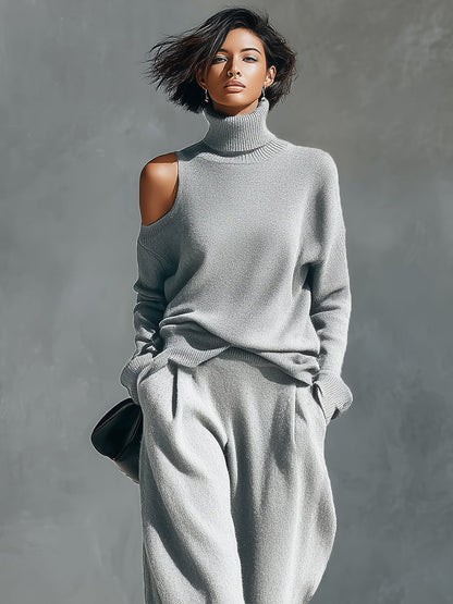 Conjunto moderno de punto con un solo hombro y aberturas para mujer MDA2539G2I