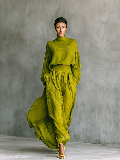 Natty | Traje de mujer verde en mezcla de algodón y lino