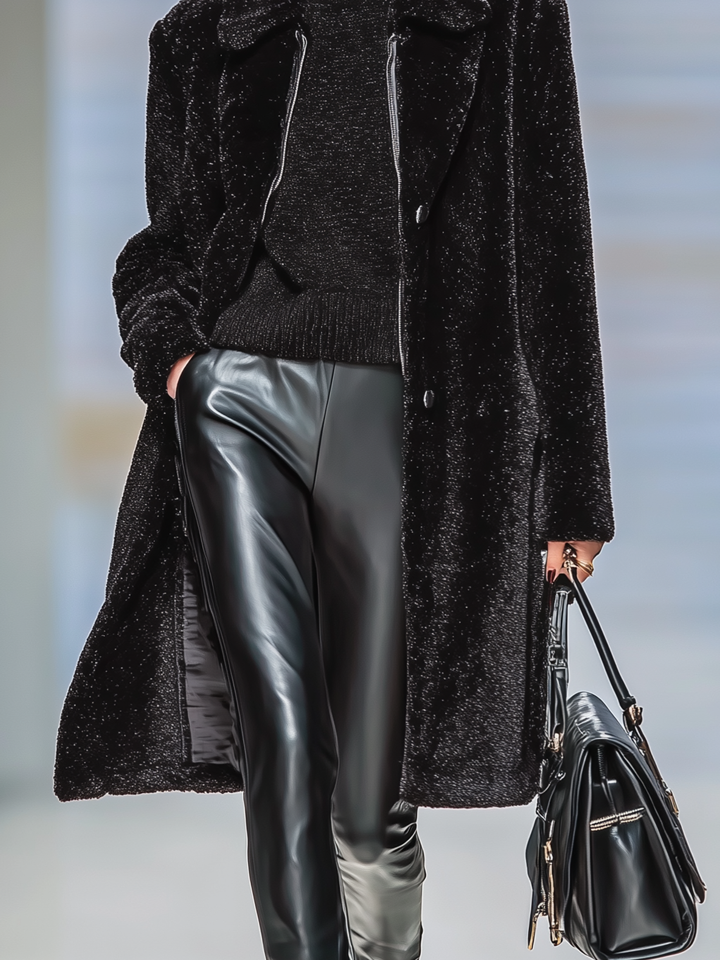 Abrigo de mujer de felpa con efecto de piel sintética, con solapa, de un solo pecho y de longitud media MDA1008J3Y