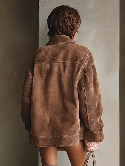 Chaqueta de chándal para mujer de pana marrón oscuro MDA1012I1T