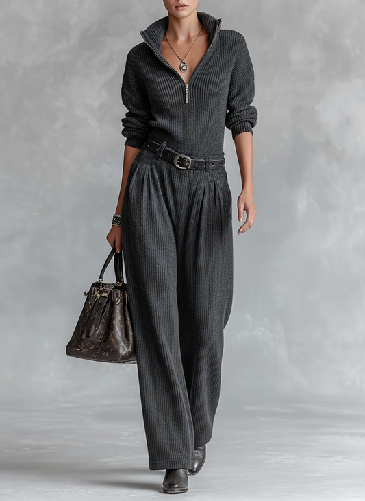 Mono recto de punto para mujer con cinturón, cuello con cremallera, modelo MDA2092J1Y