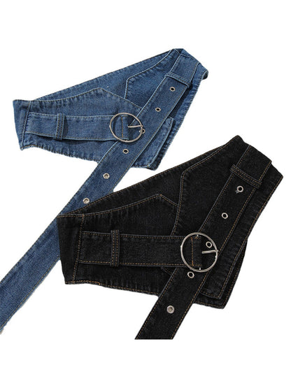 Cinturón de denominación de mujer casual de mezclilla ancha con hebilla MDA1676H1I