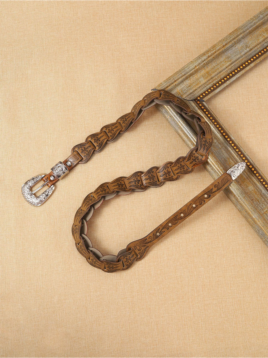 Cinturón de Cintura con Relieve Floral de Cuero Sintético de Estilo Western para Mujer MDA1699H5I