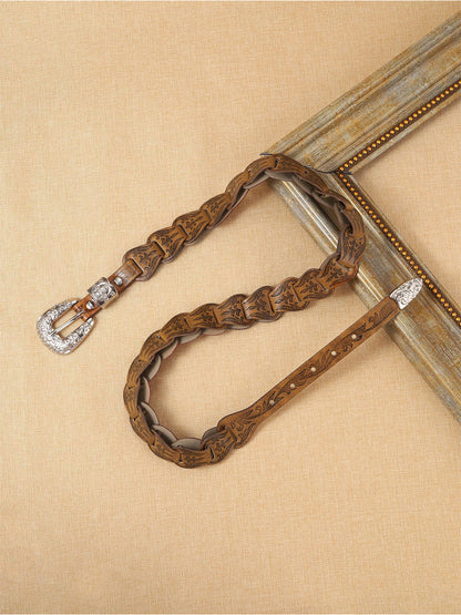 Cinturón de Cintura con Relieve Floral de Cuero Sintético de Estilo Western para Mujer MDA1699H5I