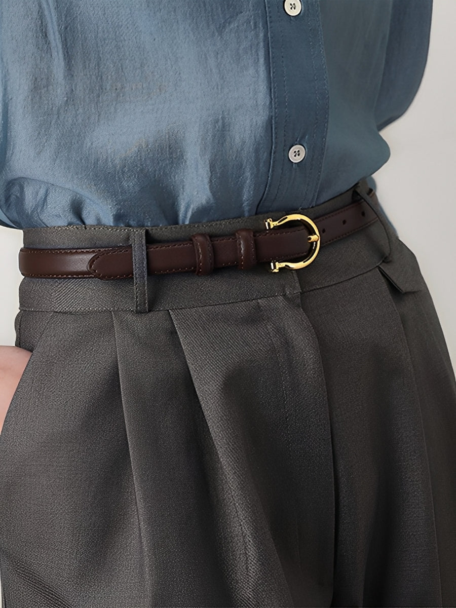 Cinturón para mujer de imitación de cuero vintage sofisticado con hebilla de caballo MDA0688H2I