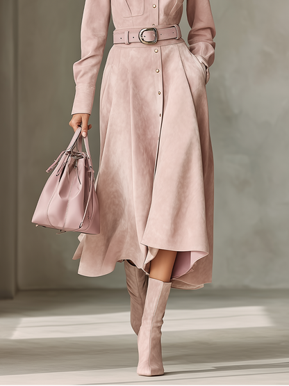 Conjunto de blusa y falda de ante sintético rosa desteñado para mujer MDA2436J1T