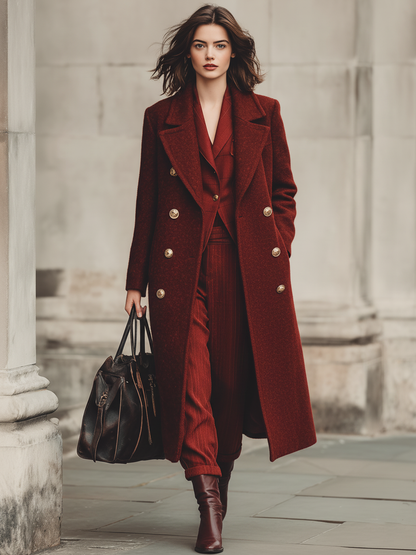 Abrigo largo minimalista de corte doble con mezcla de lana para mujer MDA2152J0Y