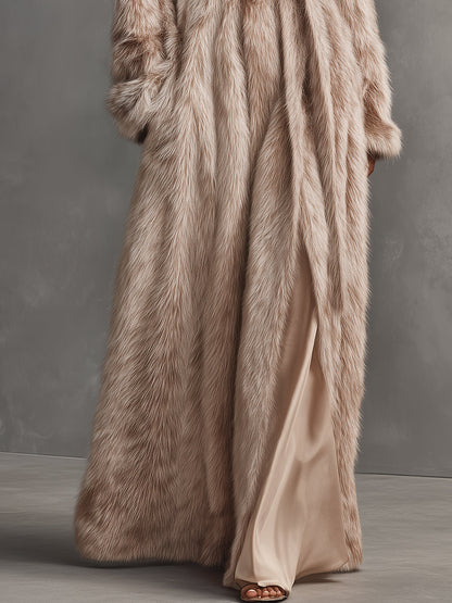 Abrigo Largo de Lujo para Mujer con Cinto de Piel sintética Beige MDA2080J0I