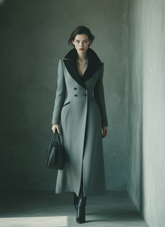 Chaqueta de estilo laboral para mujer en gris y negro de doble botonadura, mezcla de lana MDA2497J5T