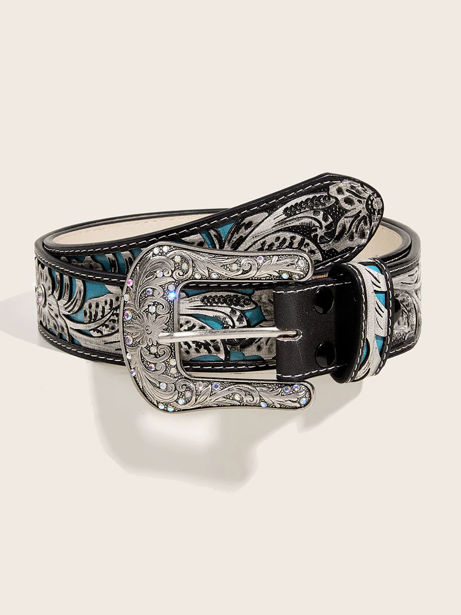 Cinturón personalizable de cuero de PU con relieve y cristales para mujer MDA0495H9T