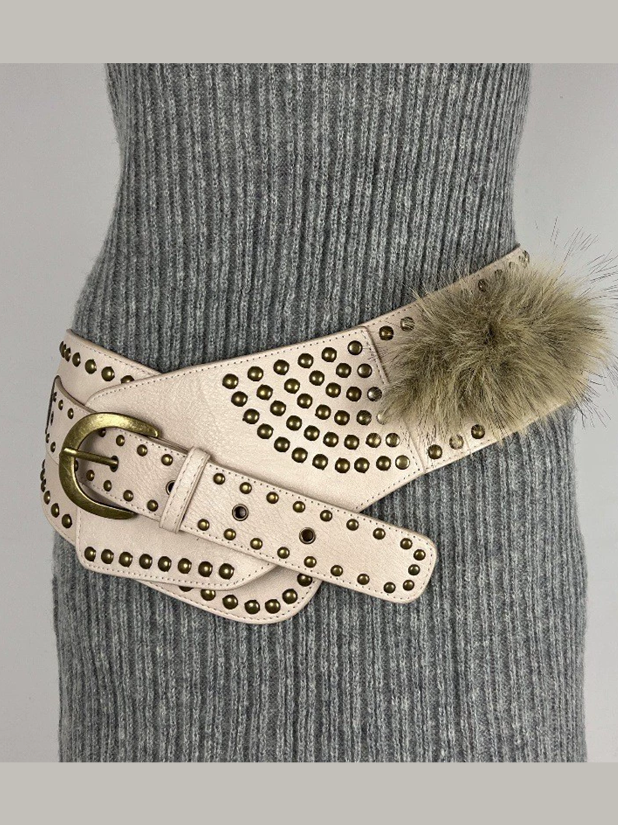 Cinturón de piel sintética vintage para mujer con pelo, cinturón versátil de cuero sintético MDA0480H9T