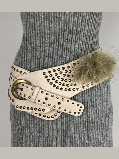 Cinturón de piel sintética vintage para mujer con pelo, cinturón versátil de cuero sintético MDA0480H9T