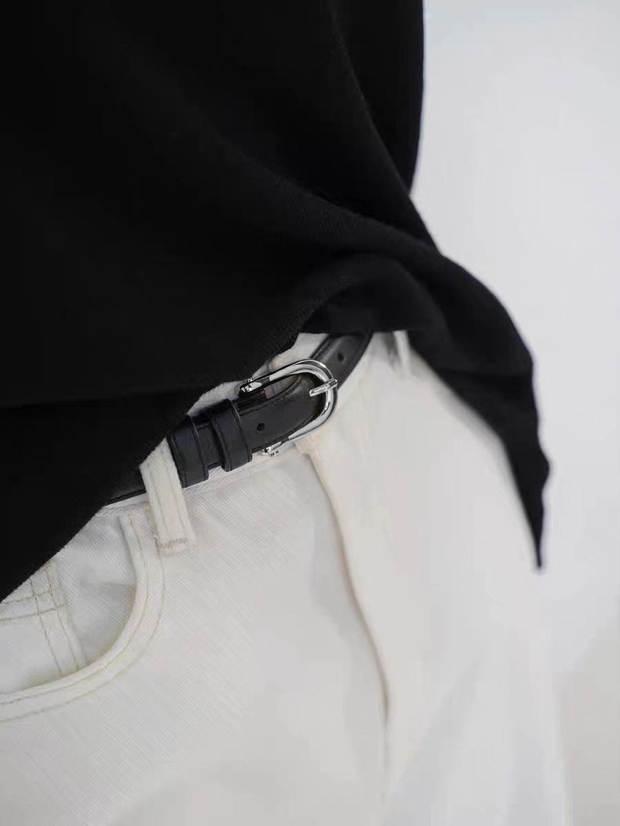 Cinturón de mujer marrón clásico de cuero sintético dorado con hebilla MDA0898H6I