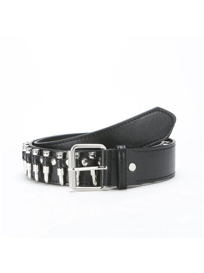 Cinturón de cintura adornado con picas estilo punk para mujer de cuero sintético negro MDA1645H0I