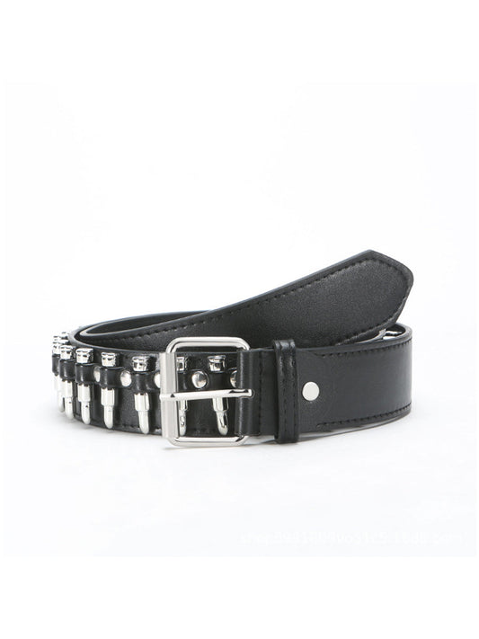 Cinturón de cintura adornado con picas estilo punk para mujer de cuero sintético negro MDA1645H0I