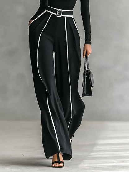 Elena -  Conjunto de 2 piezas: cuello alto y pantalón con cinturón
