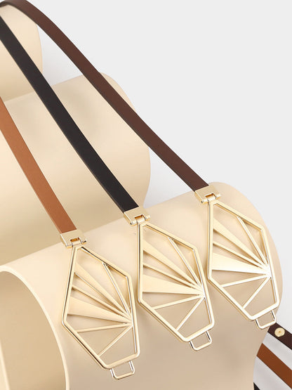 Cinturón minimalista de cuero en tonos neutros para mujer - Marrón MDA0660H5I