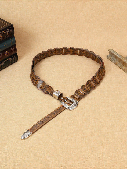 Cinturón de Cintura con Relieve Floral de Cuero Sintético de Estilo Western para Mujer MDA1699H5I