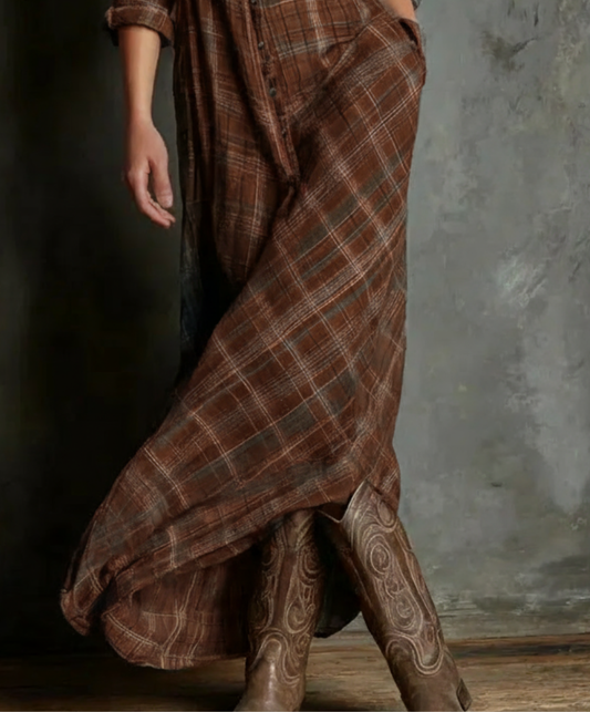 Karina| Vestido largo a cuadros marrón