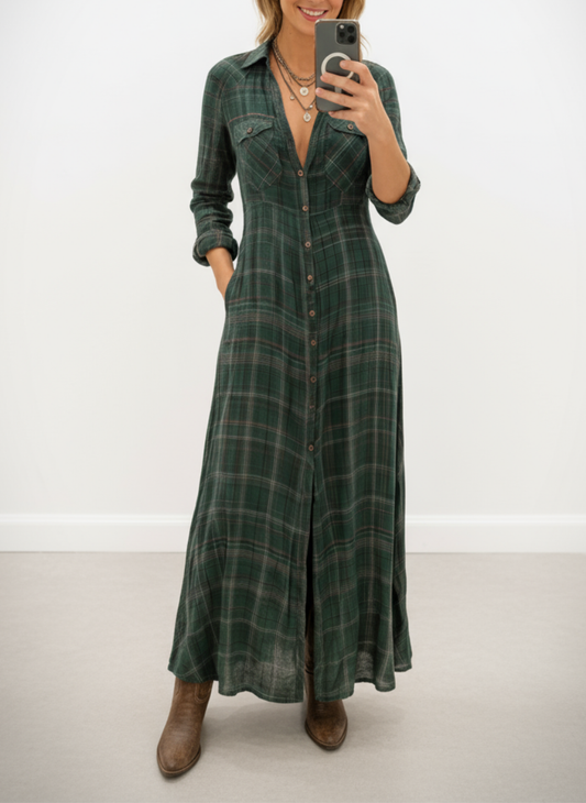 Karina | Vestido largo a cuadros verde