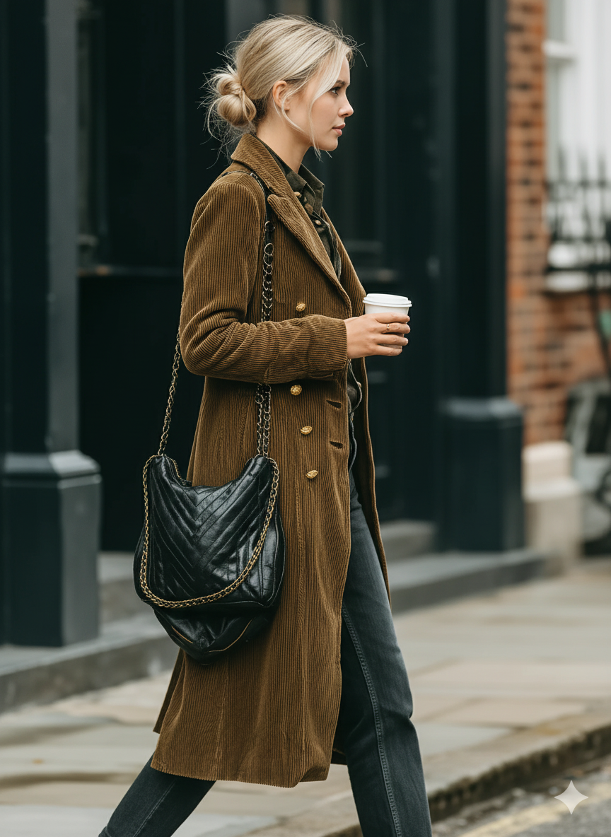 Gabardina media de mujer con cuello de pico doble de pana minimalista de longitud media MDA2809I0Y