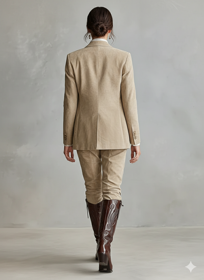 Conjunto de blazer holgado y pantalones rectos de ante sintético para mujer MDA2733H9Y