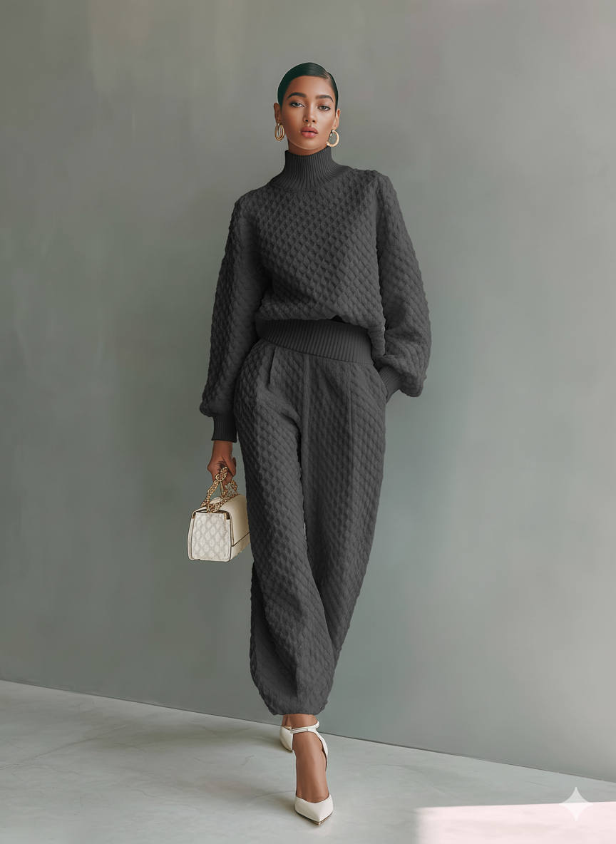 Conjunto de blusa blanca para mujer y pantalones de pierna ancha de punto MDA1612H5T