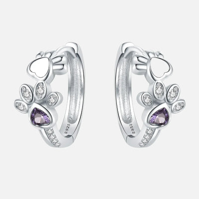 Pendientes Paw Huggie de plata con circonitas y gema en forma de corazón