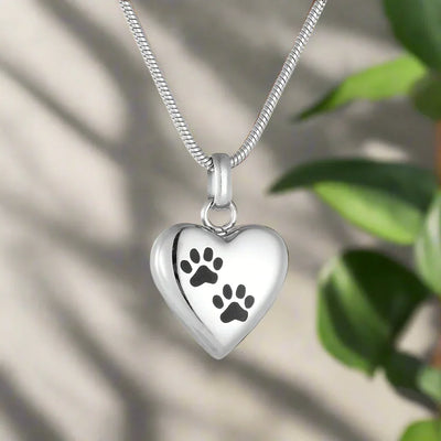 Collar con urna conmemorativa para mascotas – Colgante en forma de corazón con grabado de huella