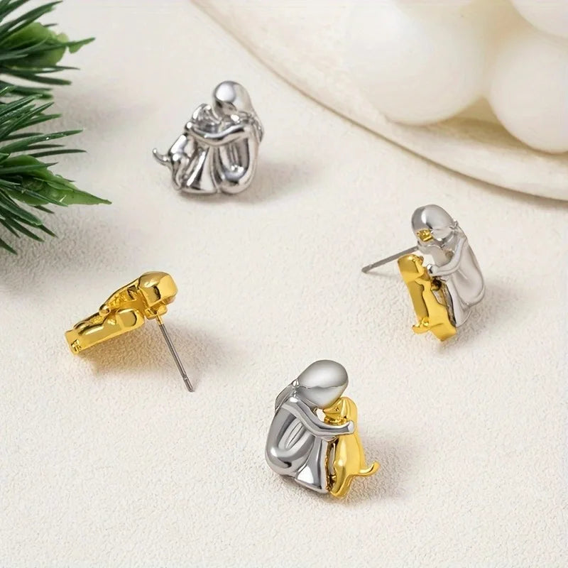 Pendientes Hug bicolor plata y oro