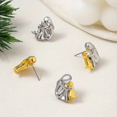 Pendientes Hug bicolor plata y oro