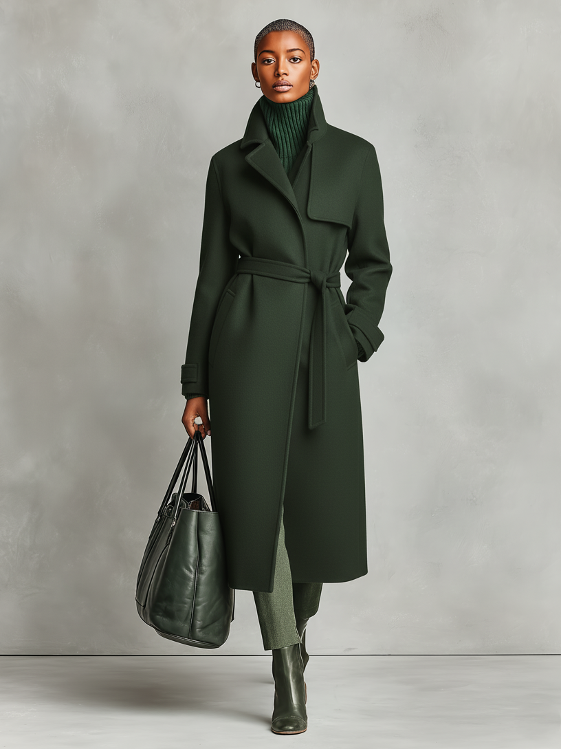 Abrigo largo de mezcla de lana con solapa y cinturón para mujer MDA2210J1Y