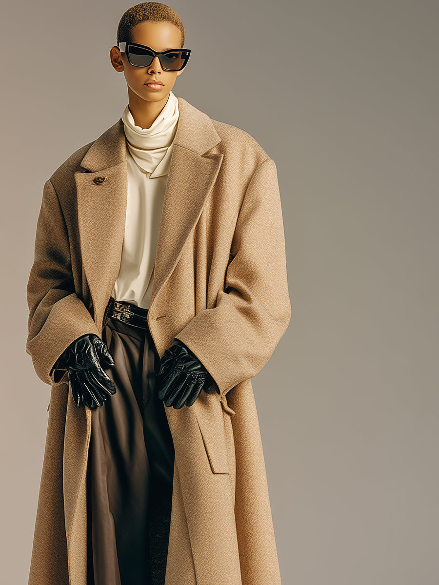 Abrigo Maxi de Lana en Beige para Mujer con Solapa demujer Oversized con Bolsillos Destacados, Abrigo de Estilo Callejero Vanguardista MDA2455J9I