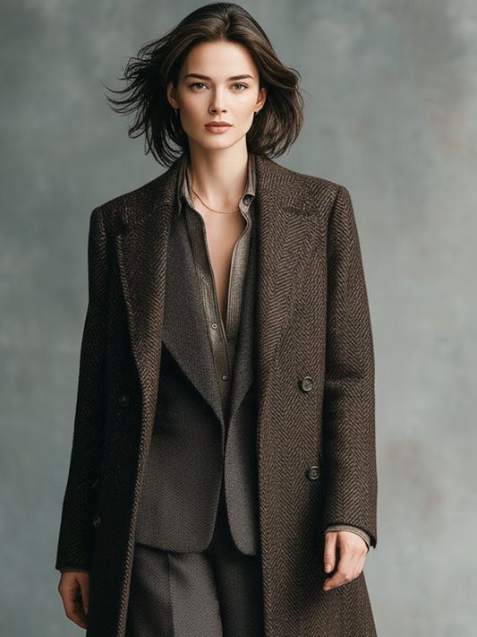 Abrigo de mujer de corte holgado con solapa de espina de pez y doble botonadura MDA2105J8Y