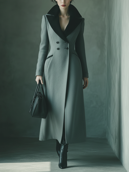 Chaqueta de estilo laboral para mujer en gris y negro de doble botonadura, mezcla de lana MDA2497J5T