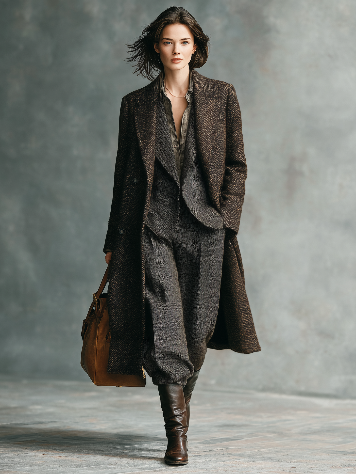 Abrigo de mujer de corte holgado con solapa de espina de pez y doble botonadura MDA2105J8Y