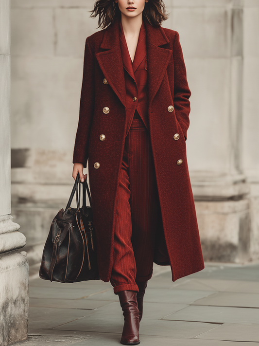 Abrigo largo minimalista de corte doble con mezcla de lana para mujer MDA2152J0Y